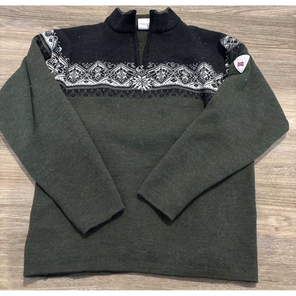 Dale of Norway Moritz Men's Sweater Medium Merino Wool Dark Green Fair Isle